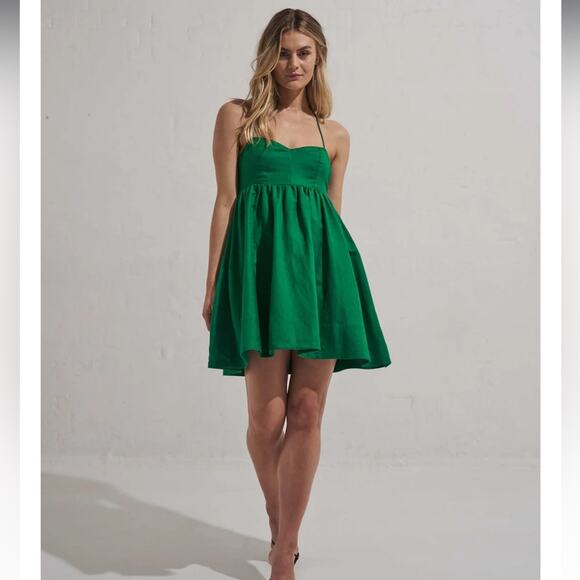 mon renn willow green lace up back halter neck fit & flare mini summer dress NEW - Picture 7 of 9